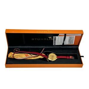 Stuhrling Gold Women's Watch with Red Genuine Leather Double Wrap Band W/Box
